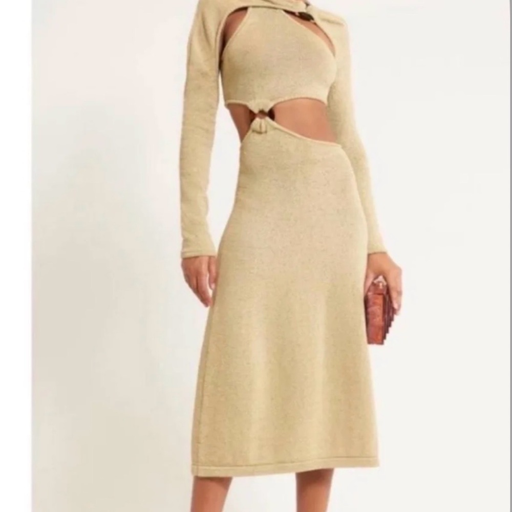 Cult Gaia Textured Knit Cut Out Dress in Beige
